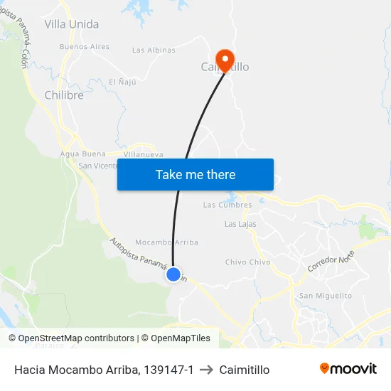 Hacia Mocambo Arriba, 139147-1 to Caimitillo map