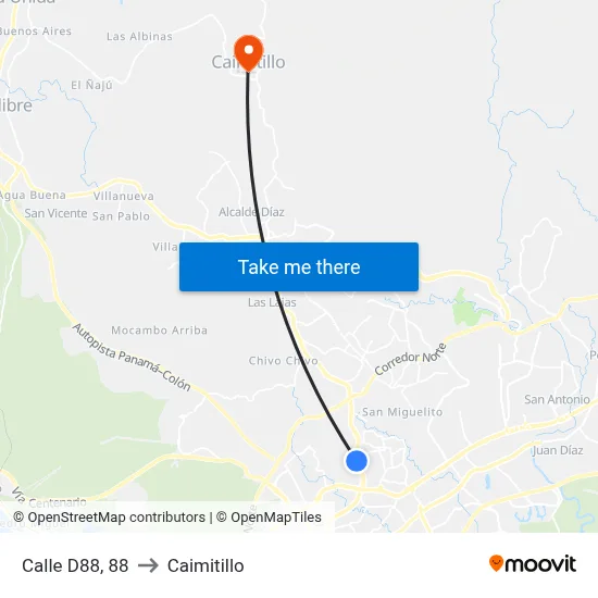 Calle D88, 88 to Caimitillo map