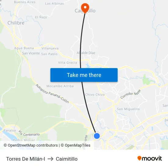 Torres De Milán-I to Caimitillo map