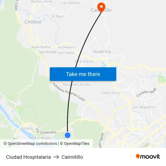 Ciudad Hospitalaria to Caimitillo map