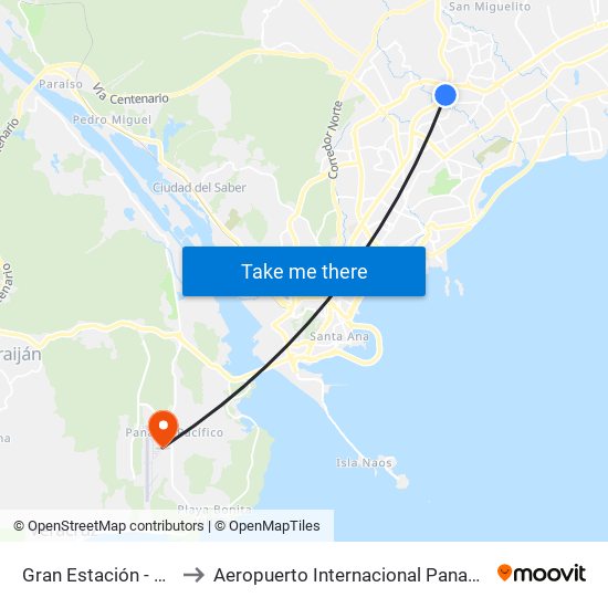 Gran Estación - Bahía A to Aeropuerto Internacional Panama Pacifico map