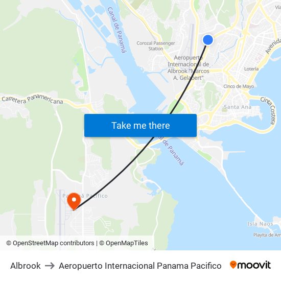 Albrook to Aeropuerto Internacional Panama Pacifico map