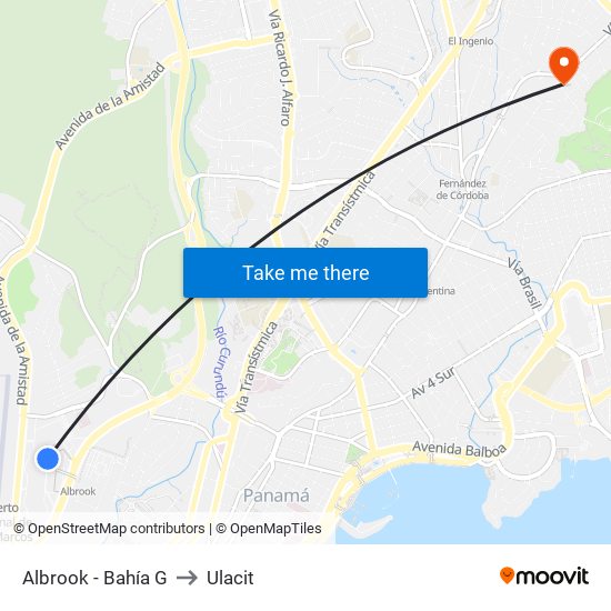 Albrook - Bahía G to Ulacit map