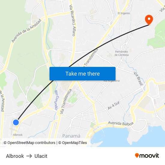 Albrook to Ulacit map