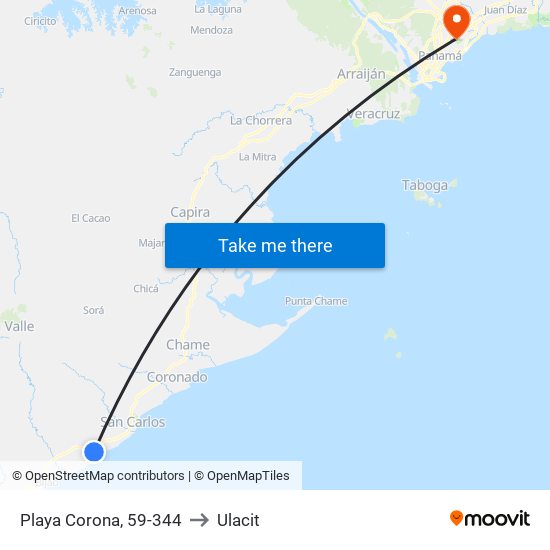 Playa Corona, 59-344 to Ulacit map
