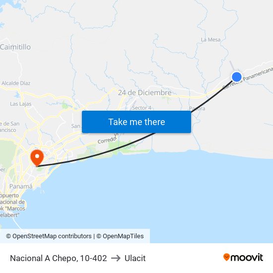 Nacional A Chepo, 10-402 to Ulacit map