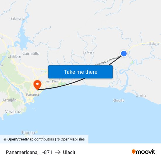 Panamericana, 1-871 to Ulacit map