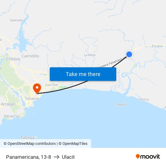 Panamericana, 13-8 to Ulacit map