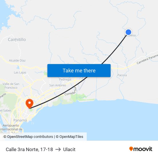 Calle 3ra Norte, 17-18 to Ulacit map