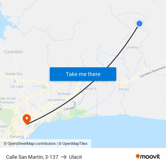 Calle San Martín, 3-137 to Ulacit map