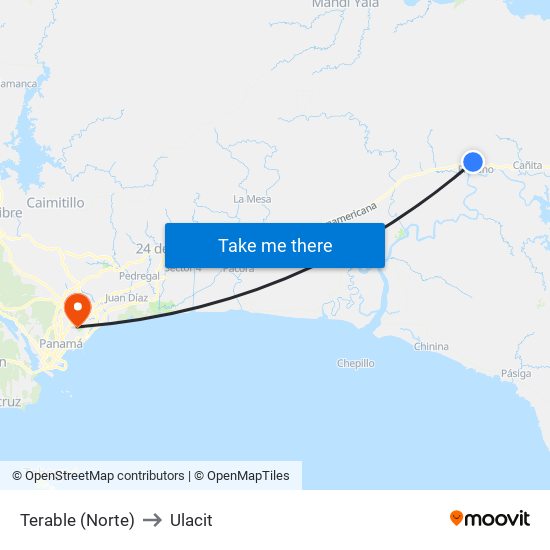 Terable (Norte) to Ulacit map