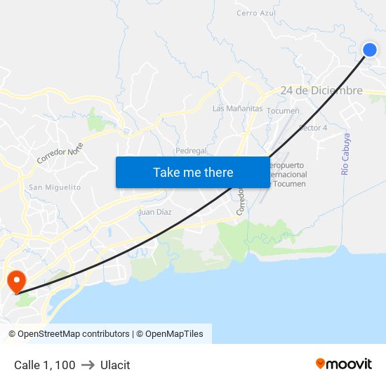 Calle 1, 100 to Ulacit map
