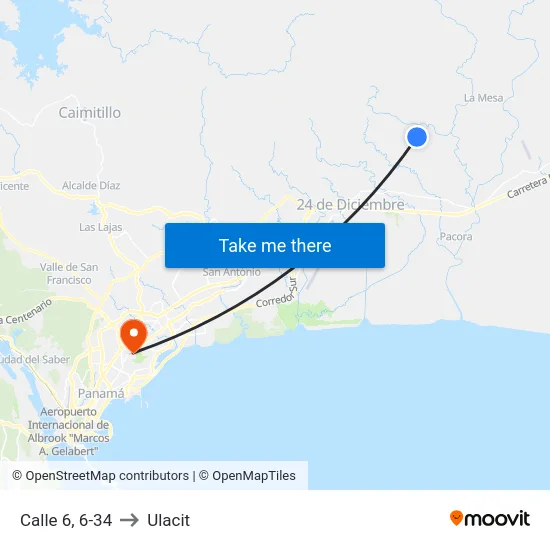 Calle 6, 6-34 to Ulacit map