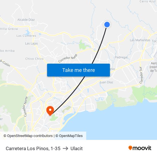 Carretera Los Pinos, 1-35 to Ulacit map