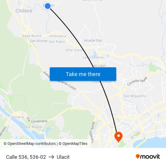 Calle 536, 536-02 to Ulacit map