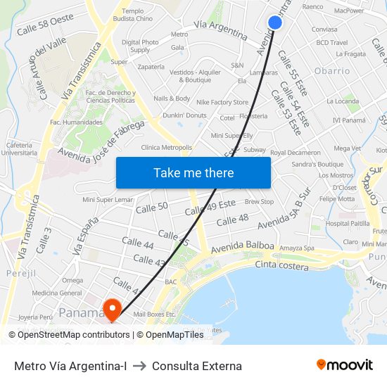 Metro Vía Argentina-I to Consulta Externa map