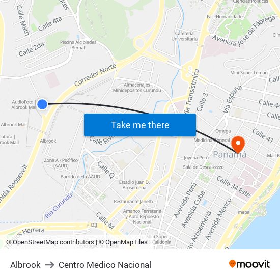 Albrook to Centro Medico Nacional map