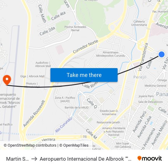 Martin Sosa-R to Aeropuerto Internacional De Albrook ""Marcos A. Gelabert"" map