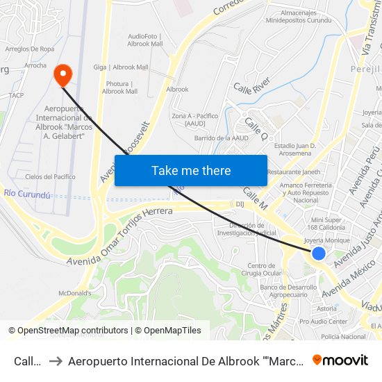 Calle M to Aeropuerto Internacional De Albrook ""Marcos A. Gelabert"" map
