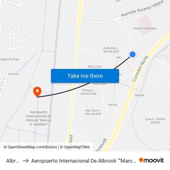 Albrook to Aeropuerto Internacional De Albrook ""Marcos A. Gelabert"" map