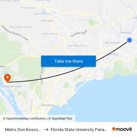 Metro Don Bosco-R to Florida State University Panamá map