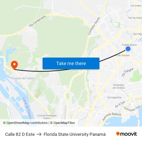 Calle 82 D Este to Florida State University Panamá map