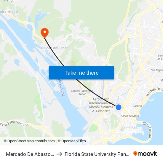 Mercado De Abastos-R to Florida State University Panamá map