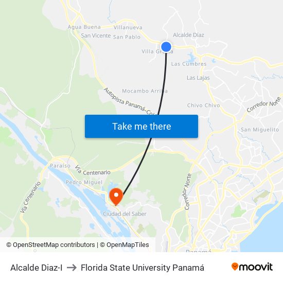 Alcalde Diaz-I to Florida State University Panamá map