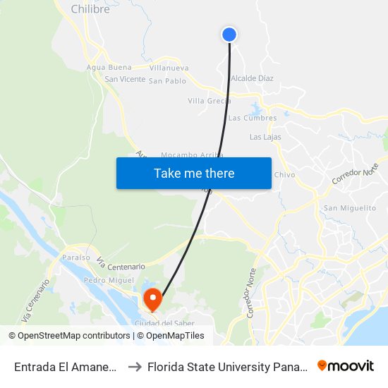 Entrada El Amanecer to Florida State University Panamá map