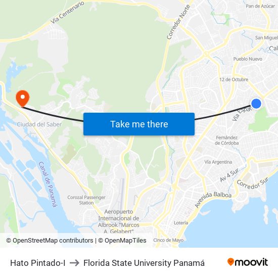 Hato Pintado-I to Florida State University Panamá map