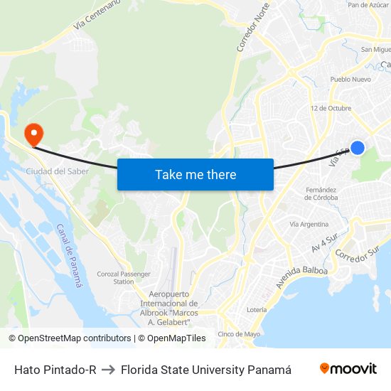 Hato Pintado-R to Florida State University Panamá map