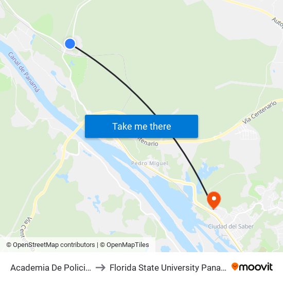 Academia De Policia-I to Florida State University Panamá map