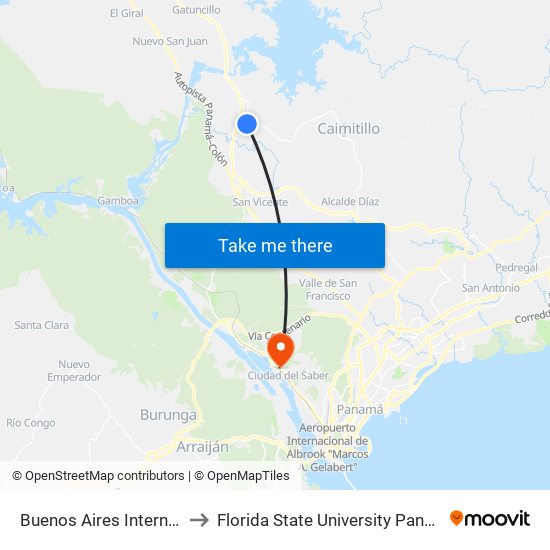 Buenos Aires Interna-R to Florida State University Panamá map