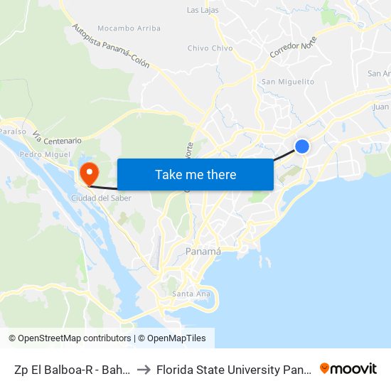 Zp El Balboa-R - Bahía 1 to Florida State University Panamá map