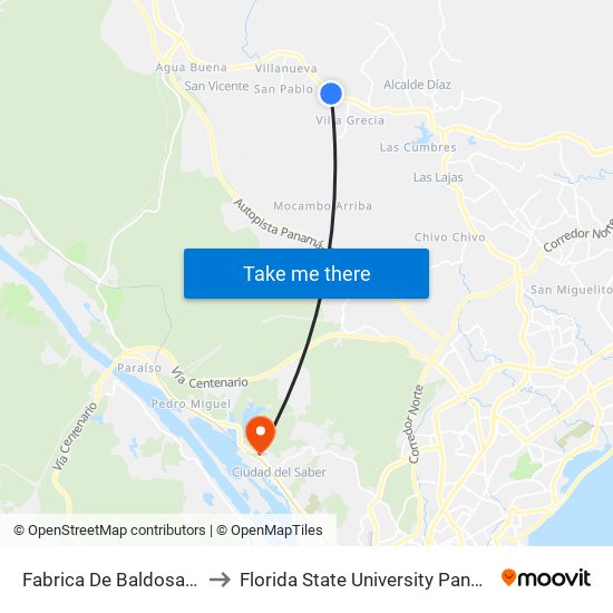 Fabrica De Baldosas-R to Florida State University Panamá map