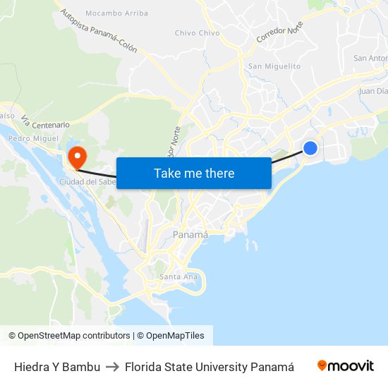 Hiedra Y Bambu to Florida State University Panamá map