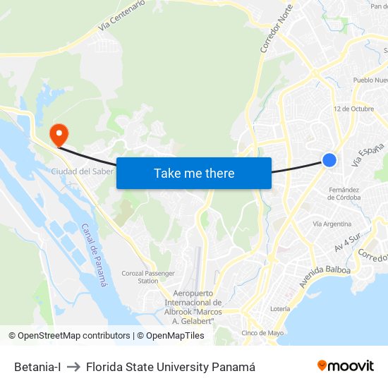 Betania-I to Florida State University Panamá map