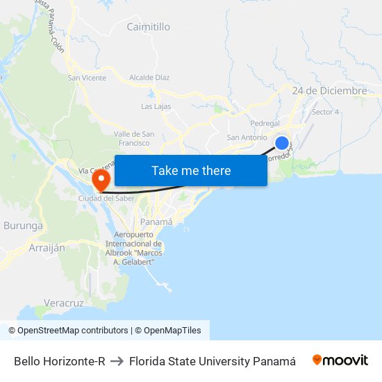 Bello Horizonte-R to Florida State University Panamá map