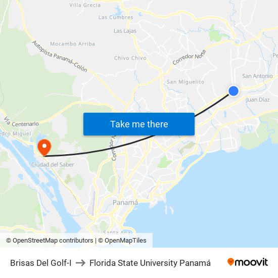 Brisas Del Golf-I to Florida State University Panamá map