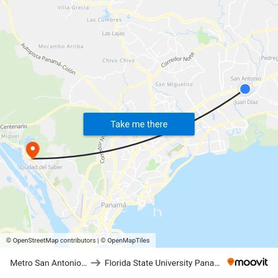 Metro San Antonio-R to Florida State University Panamá map