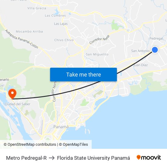 Metro Pedregal-R to Florida State University Panamá map