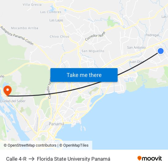 Calle 4-R to Florida State University Panamá map