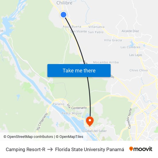 Camping Resort-R to Florida State University Panamá map