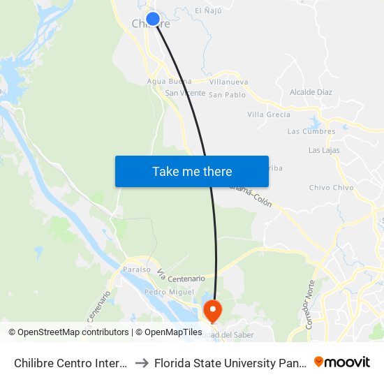Chilibre Centro Interno-I to Florida State University Panamá map