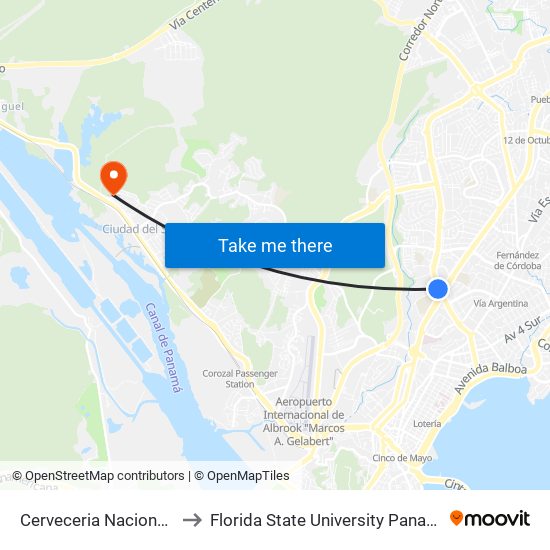 Cerveceria Nacional-I to Florida State University Panamá map
