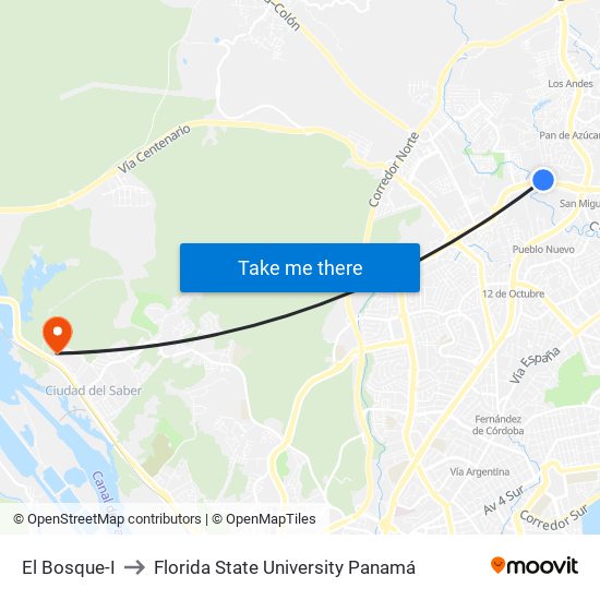 El Bosque-I to Florida State University Panamá map