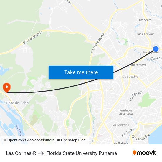 Las Colinas-R to Florida State University Panamá map