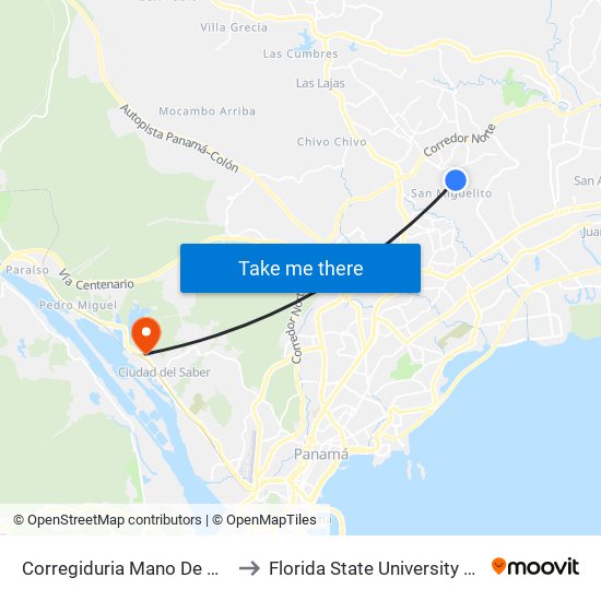 Corregiduria Mano De Piedra-R to Florida State University Panamá map