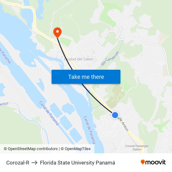 Corozal-R to Florida State University Panamá map