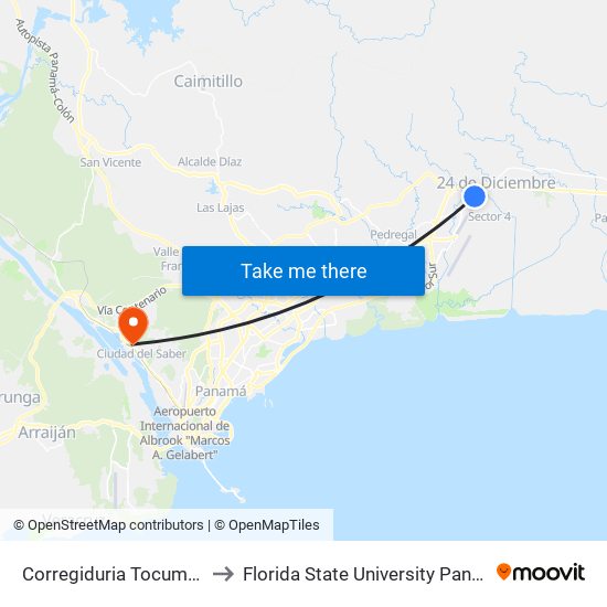 Corregiduria Tocumen-I to Florida State University Panamá map